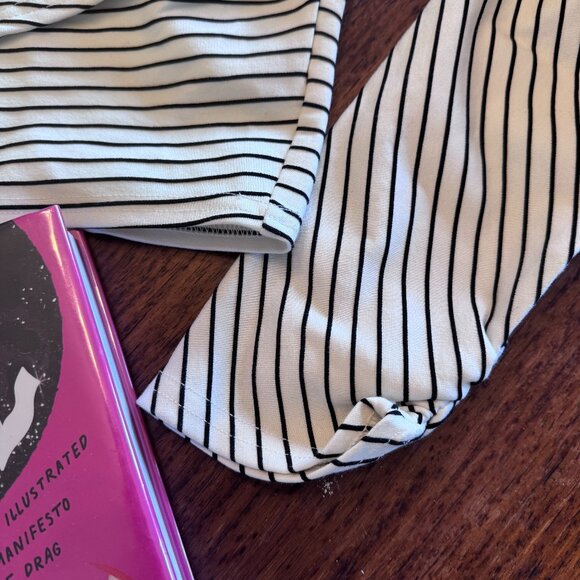 Walter Baker White & Black Striped Cropped Wrap Top - Picture 2 of 8